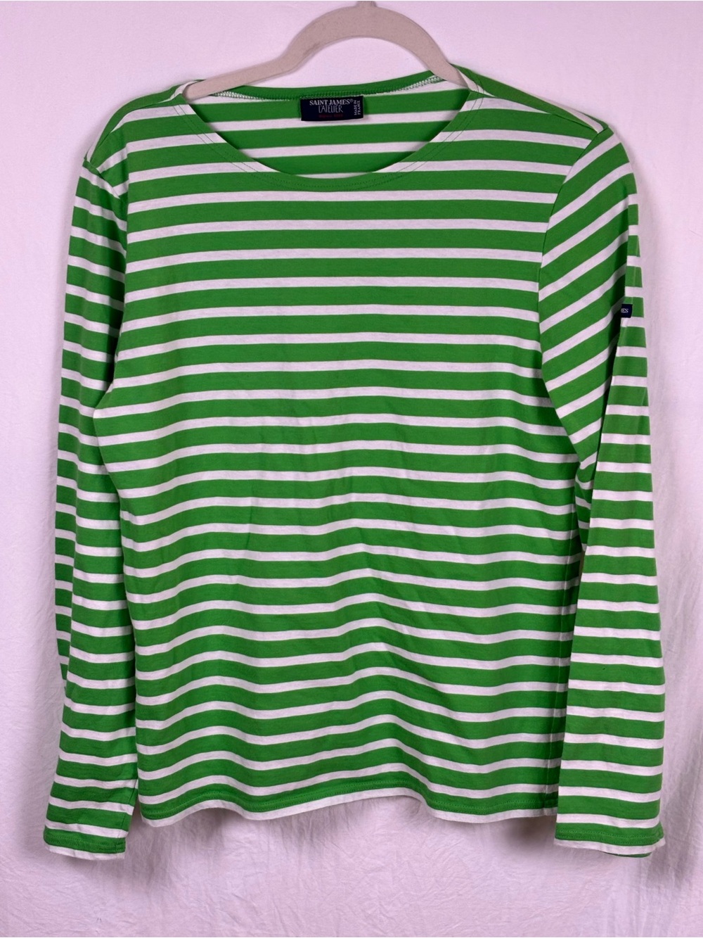 Saint James Green and White Striped Long Sleeve Breton Top women’s Medium
